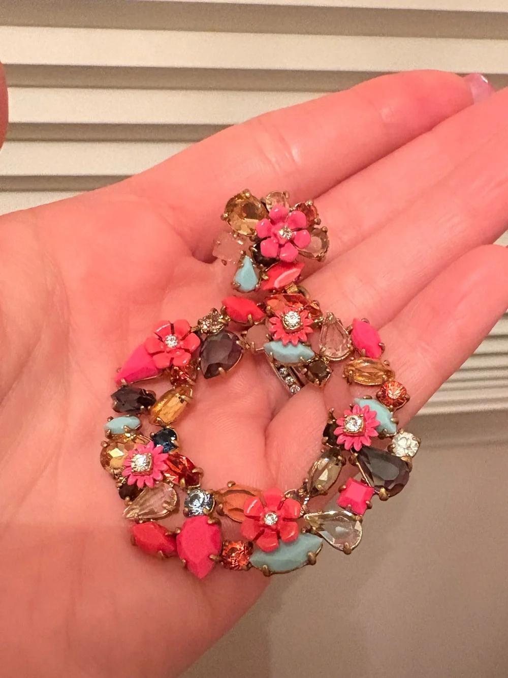 2 for $10 J. Crew Floral Hoop Drop Earrings in Coral and Turquoise